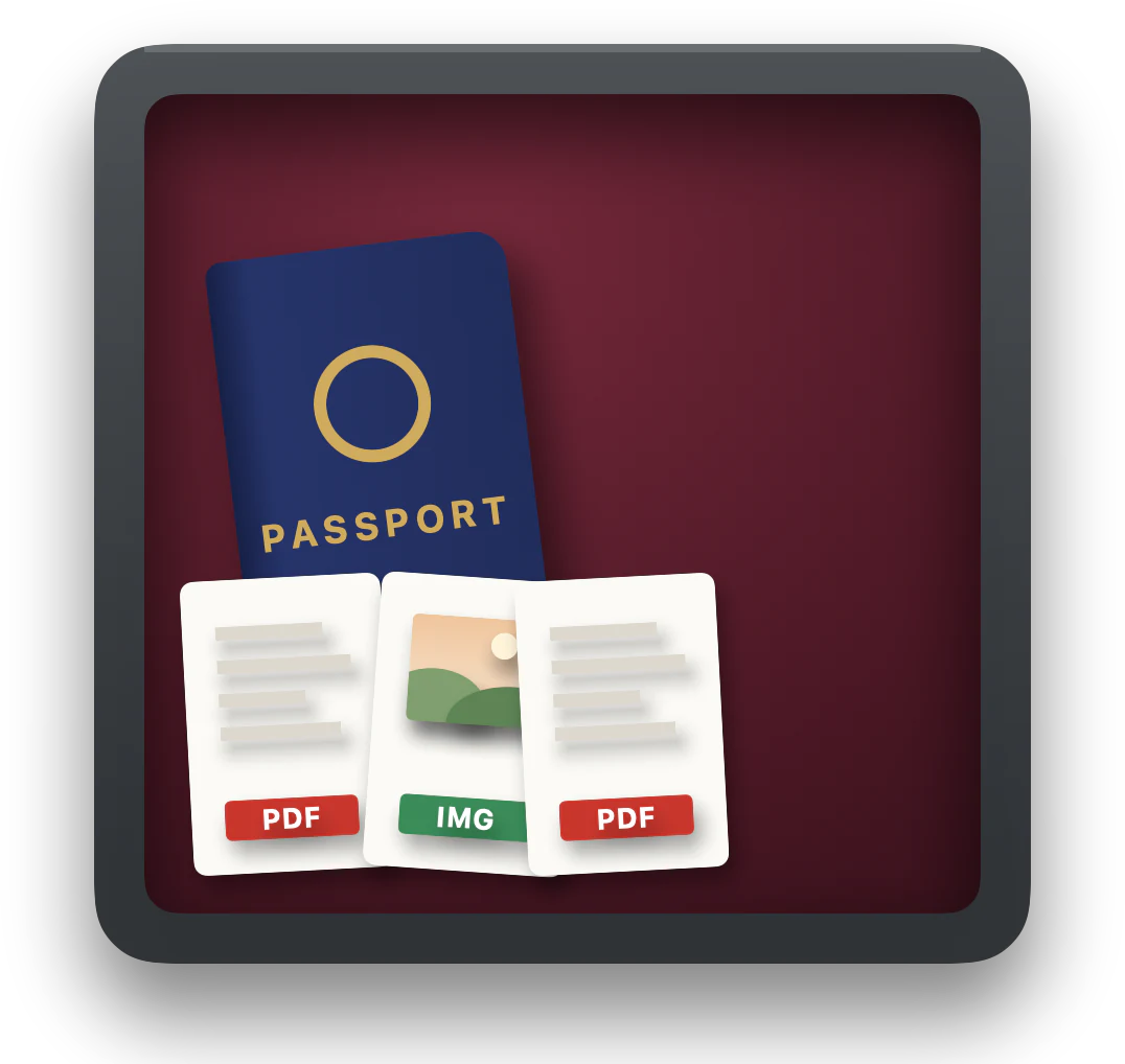 The locker, with a passport scan and papers on red velvet inside